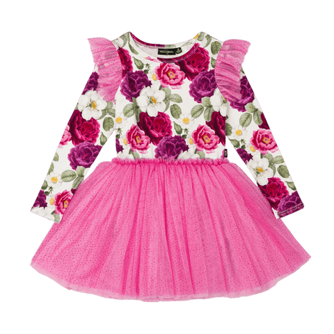 Rock Your Baby Floral Unicorn L/S Waisted Dress (Size 3-12)