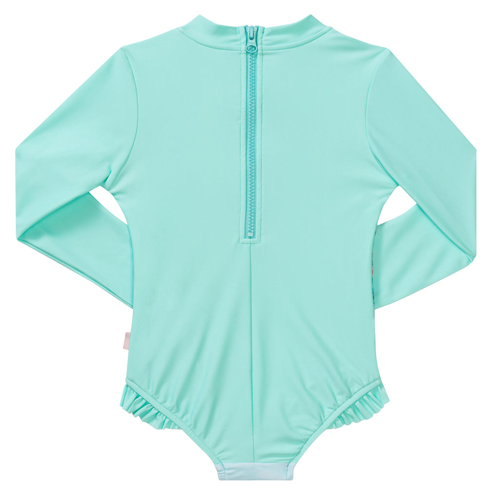 Seafolly Mystical Garden Unicorn L/S Surf Tank - Emerald Blue (Size 0-7)