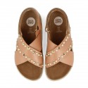 BROWN BIO SANDALS WITH CROSSED STRAPS FOR GIRLS 43709