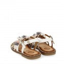 WHITE SANDALS WITH GREY AND PINK POMPONS FOR GIRLS