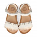 WHITE SANDALS WITH STUDS AND FRINGE FOR GIRLS 44664
