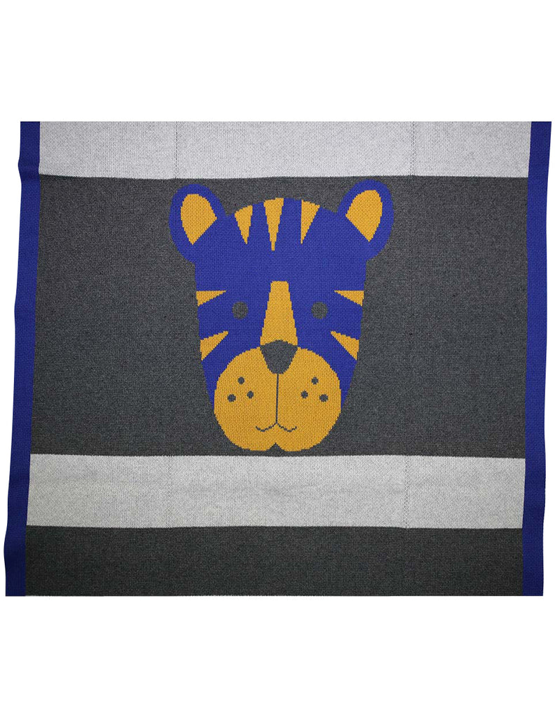 Korango Little Tiger Knit Blanket - Blue