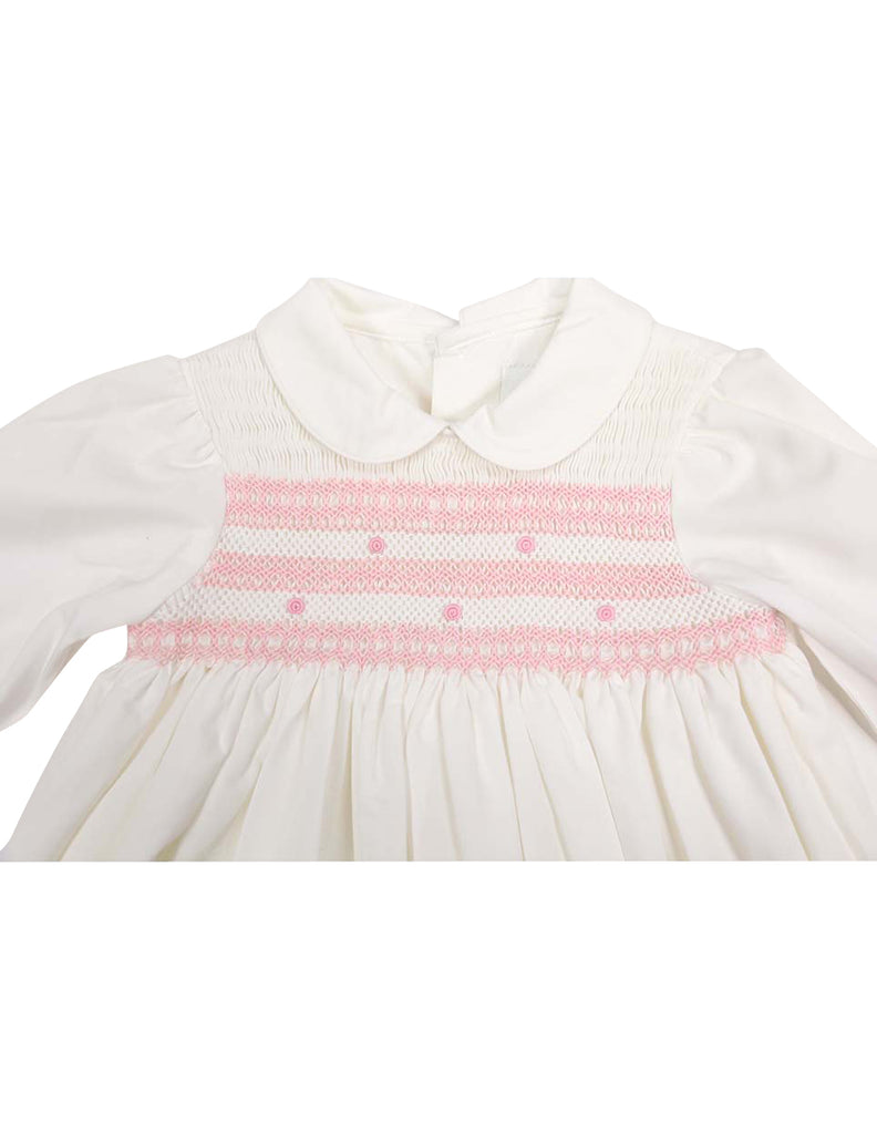 Korango Timeless Hand Smocked/Embroidered Cotton Twill Dress - Ivory