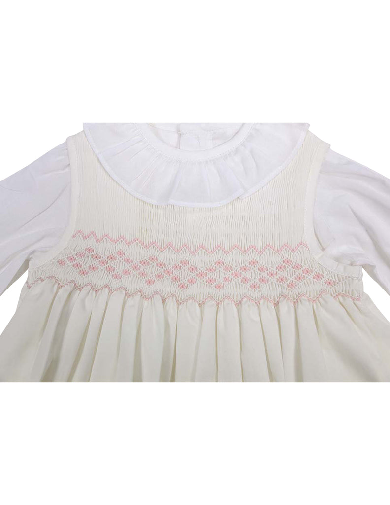 Korango Timeless Hand Smocked/Embroidered Cotton Twill Dress & Blouse - Ivory