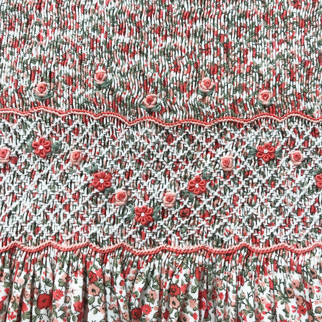 Meleze Hand Smocked Dress in Red/Green Floral (Size 2-8Y)