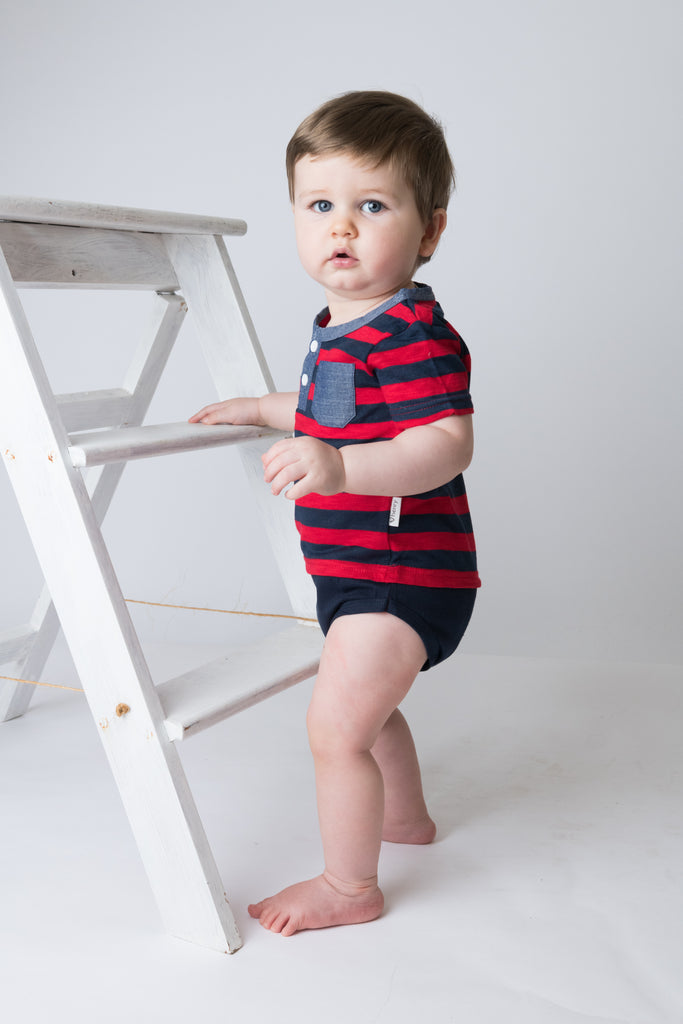 Love Henry Baby Boys Grandpa Romper - Navy/Red Stripe (Size NB-2)