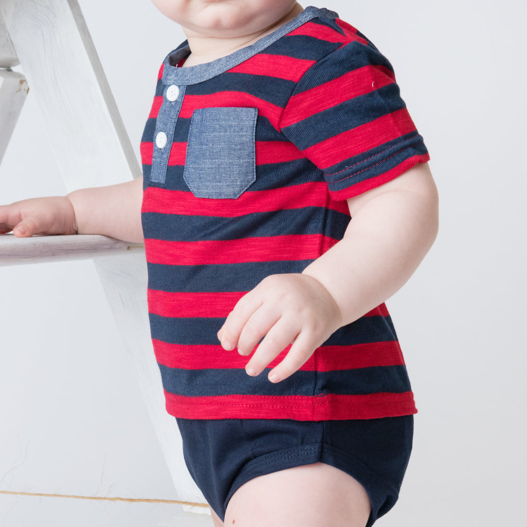 Love Henry Baby Boys Grandpa Romper - Navy/Red Stripe (Size NB-2)
