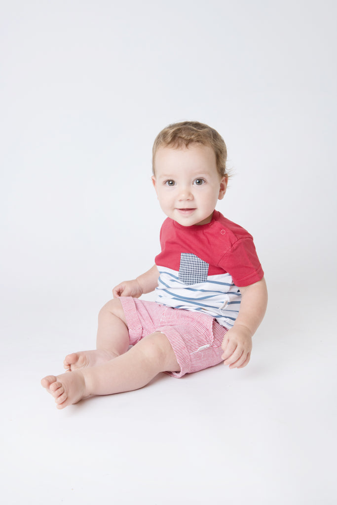 Love Henry Baby Boys Pocket Tee - Red/Blue Stripe (Size NB-2)