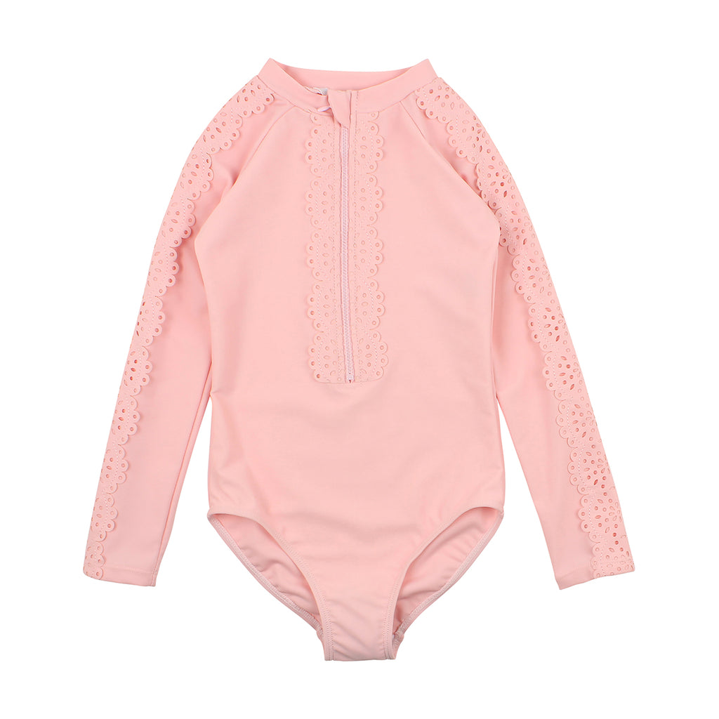 Bebe Ruby L/S Lace Swimsuit in Pink Angel (Size 3-10)