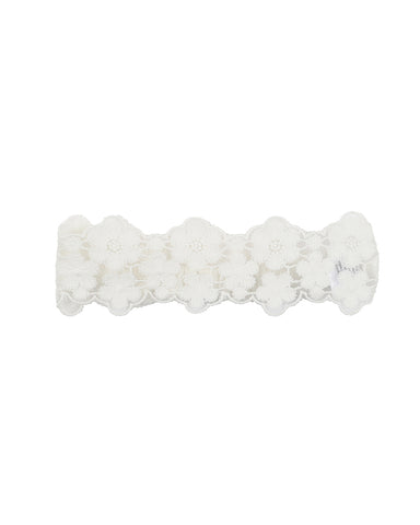 Hand Made Christeninng Headband Lace Bow with Pearl - Ivory