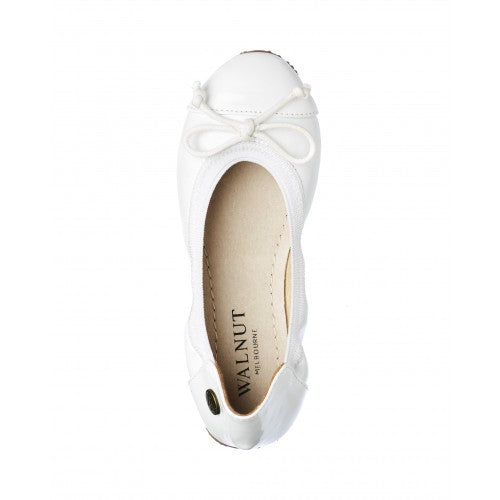 Walnut Catie Patent Ballet in White
