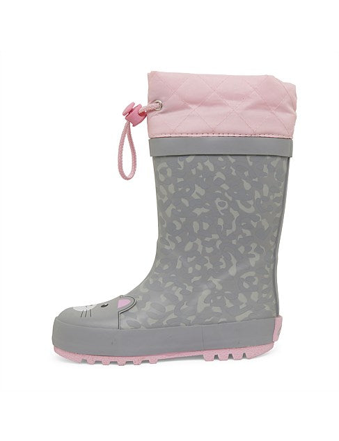 Clarks PUDDLES Gumboots in Grey Leopard (Size 23-35)