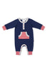 Marquise Navy/Red Footless studsuit