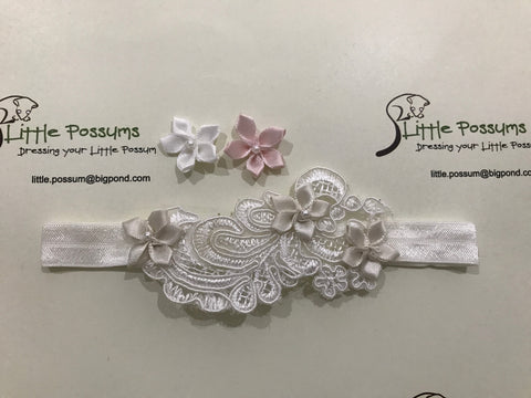 Little Possums Pearled Flower Lace Headband