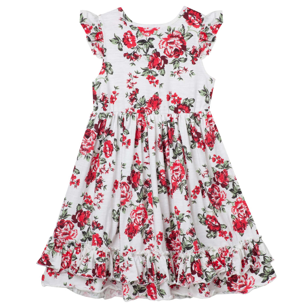Designer Kidz Pearl Floral Swing Dress - Red (Size 2-7)