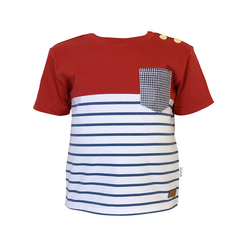 Love Henry Baby Boys Pocket Tee - Red/Blue Stripe (Size NB-2)