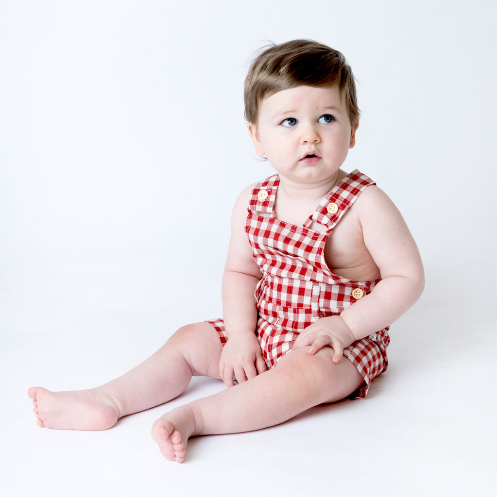 Love Henry Baby Boys Roy Dungaree - Red Gingham (Size NB-2)
