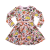 Rock Your Baby Souvenir Tea Towel L/S Waisted Dress - Pink