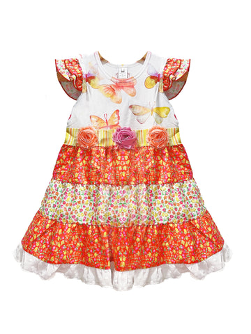 Boboli White Embroidery Dress with Colourful Buttons