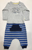 Marquise 2 pce set Sleeve top & footless pant set- Grey/blue