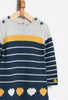 Boboli Heart Knitwear Dress- Navy/Yellow/White